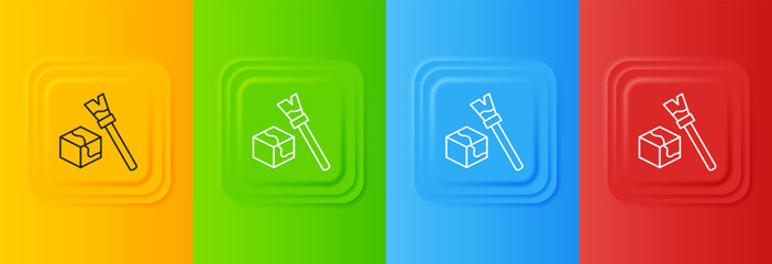 White Isometric cube icon isolated on colorful background. Geometric cubes solid icon. 3D square sign. Box symbol. Set icons in square buttons. Vector