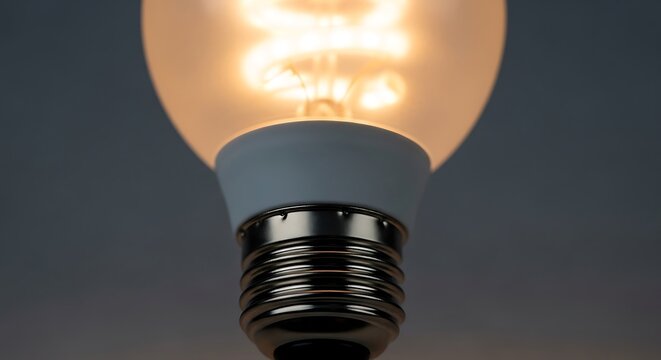 Close up of a glowing filament led candle light bulb with a dark background