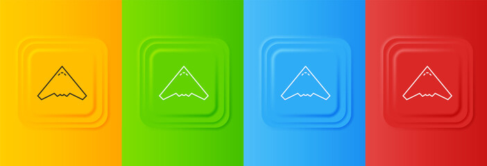 Fototapeta premium White Jet fighter icon isolated on colorful background. Military aircraft. Set icons in square buttons. Vector