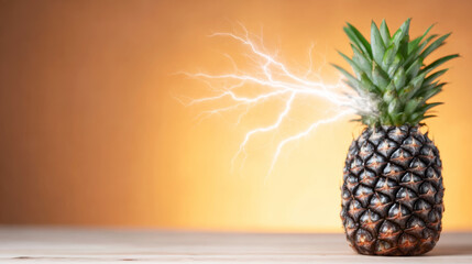 Pineapple generating digital lightning, representing power, innovation, and technological energy