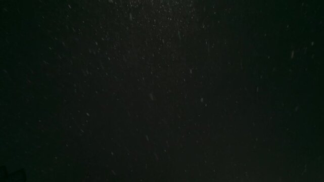 Heavy Blizzard With Rapid Snowfall On Black Screen Background. Dynamic Snowstorm Overlay Featuring Real Snowflakes Blowing In Strong Wind, Great For Adding Winter Mood To Film Projects.