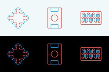 Set line Board game, Puzzle pieces toy and Hockey table icon. Vector