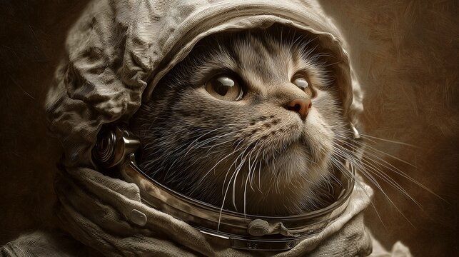 Adorable cat astronaut ready for interstellar adventures in stylish space suit