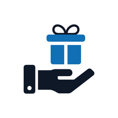Hand Holding Gift Box Icon – Charity, Donation, Reward, and Giveaway Symbol Vector Design.