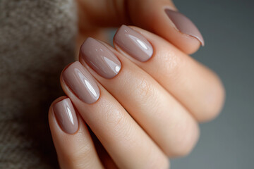 Fototapeta premium Trendy glossy manicure on short nails showcases the latest in nail fashion for modern style enthusiasts