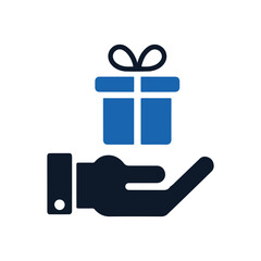 Hand Holding Gift Box Icon – Charity, Donation, Reward, and Giveaway Symbol Vector Design.