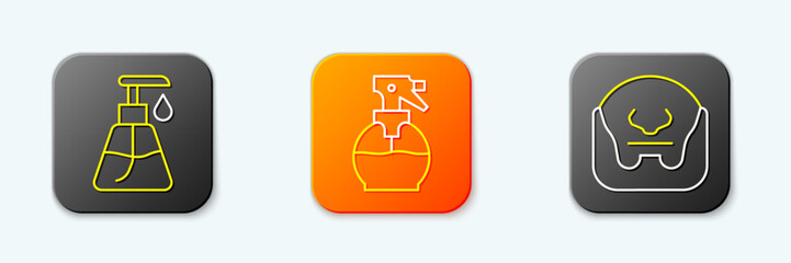 Set line Cream cosmetic tube, Hairdresser pistol spray bottle and Mustache and beard icon. Vector