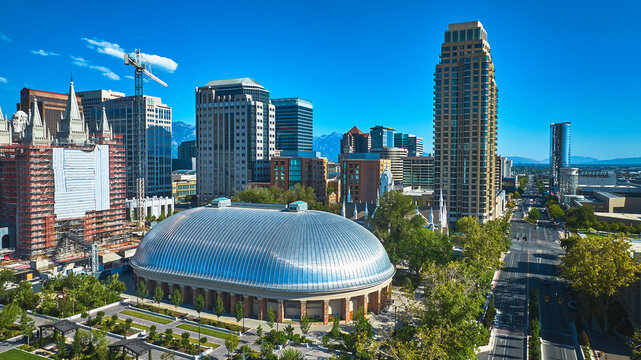 Aerial Salt Lake City Tabernacle Downtown Skyline Modern Office Buildings