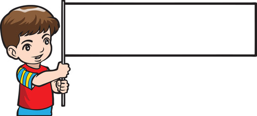 Kid Holding flag line vector illustration isolated on white background