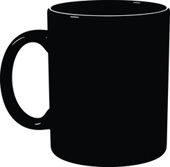 Coffee mug silhouette illustration, beverage container vector, black artwork, minimal drink icon, hot drink concept, kitchenware design, cafe theme