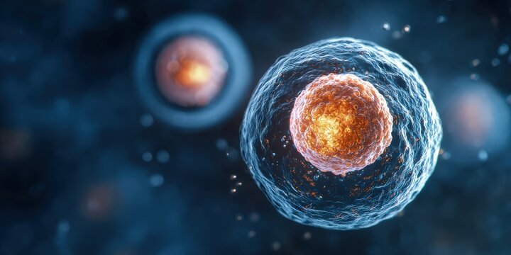 Scientific illustration showing human cells and molecular biology research - Powered by Adobe