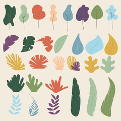 Modern Flat Botanical Leaf Set — Minimal Mid-Century Nature Elements