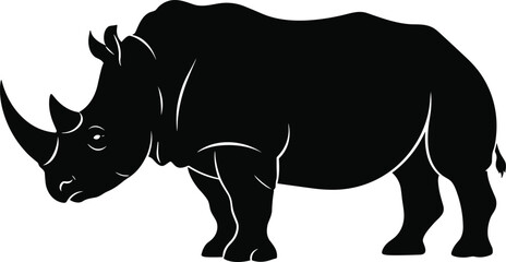 Rhinoceros silhouette illustration, wild animal vector, safari icon, black artwork, endangered species design, nature concept, horned mammal, wildlife anatomy © Creative Crave