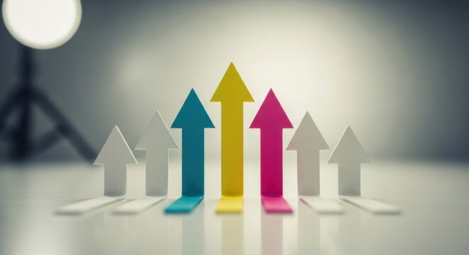Vibrant 3D ascending arrows symbolizing progress, success, and growth metrics