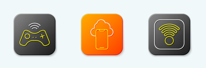 Set line Wireless gamepad, Cloud technology data and Wi-Fi wireless internet icon. Vector