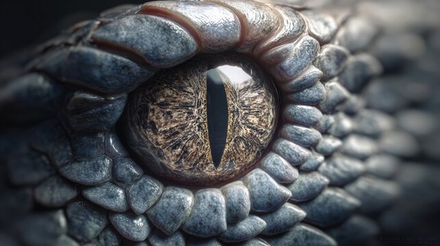 Intense reptile stare with striking patterns offers a unique perspective on wildlife, perfect for nature documentaries and educational content needs