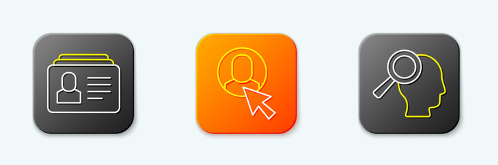 Set line Resume, Worker and Magnifying glass for search job icon. Vector