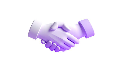 Fototapeta premium Stylized 3D rendering of a handshake, hands in white with purple highlights, set against a dark background