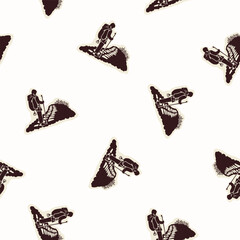 Christian pilgrim backpaker hand drawn seamless vector pattern. Religious home decor pilgrimage motif for scrapbooking paper. All over print for sunday school illustration. 