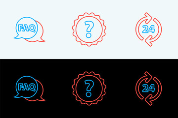 Set line Telephone 24 hours support, Speech bubble with FAQ and Question mark icon. Vector