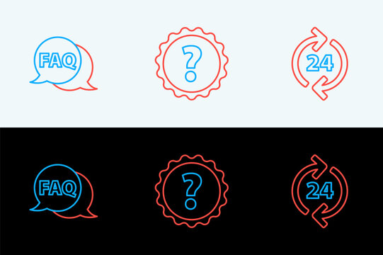 Set line Telephone 24 hours support, Speech bubble with FAQ and Question mark icon. Vector