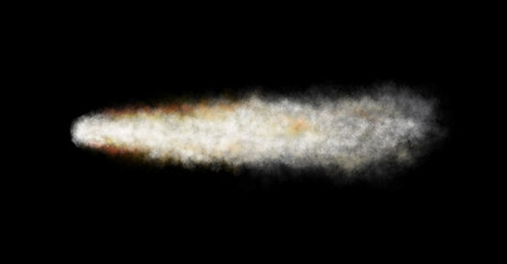 Transparent realistic fire smoke car or rocket. Isolated. White red missile or bullet trail. Space rocket launch trail. Jet aircraft track. Fire burst, explosion. Png