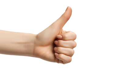 A hand showing a thumbs up on a transparent background, which is a symbol of universal approval.