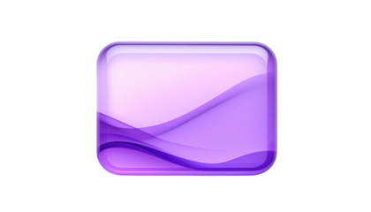 Translucent purple rounded square button with wavy, flowing lines on a black background
