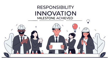 A diverse team of professional engineers and colleagues in hard hats celebrating a successful project and innovative business milestone with applause
