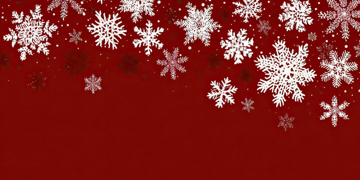 Festive snowflakes on a rich red background for winter holiday designs
