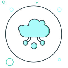 Obraz premium Line Internet of things icon isolated on white background. Cloud computing design concept. Digital network connection. Colorful outline concept. Vector