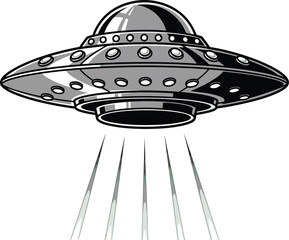 Ufo sighting vector illustration alien spaceship flying saucer isolated on white background concept art
