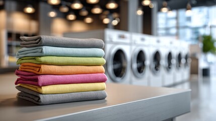 Close-up of modern professional laundry setup with washing machines in commercial facility. Cleaning service and industrial laundry concept.