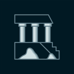 Line Parthenon from Athens, Acropolis, Greece icon isolated on black background. Greek ancient national landmark. Flat filled outline style with shadow. Vector