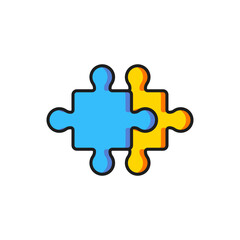 Color Puzzle pieces toy icon isolated on white background. Flat filled outline style with shadow. Vector