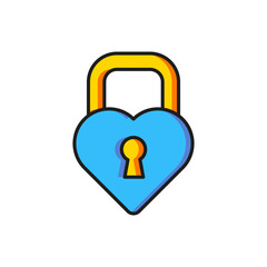 Color Castle in the shape of a heart icon isolated on white background. Locked Heart. Love symbol and keyhole sign. Flat filled outline style with shadow. Vector