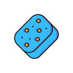 Color Sponge with bubbles icon isolated on white background. Wisp of bast for washing dishes. Cleaning service logo. Flat filled outline style with shadow. Vector