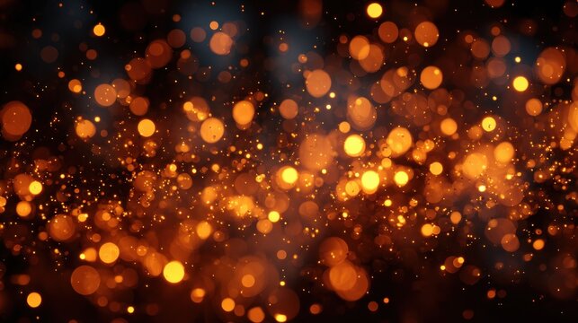 Orange glowing bokeh lights vibrant abstract. For background, celebration, warm, festive.