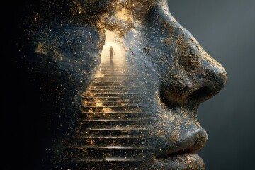 Human face abstract transformation growth concept. For psychology, mindfulness, personal development.