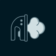 Line Electric iron icon isolated on black background. Steam iron. Flat filled outline style with shadow. Vector