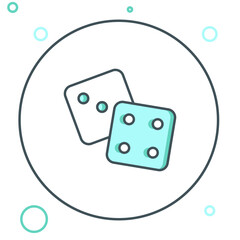Line Game dice icon isolated on white background. Casino gambling. Colorful outline concept. Vector