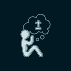 Line Man graves funeral sorrow icon isolated on black background. The emotion of grief, sadness, sorrow, death. Flat filled outline style with shadow. Vector