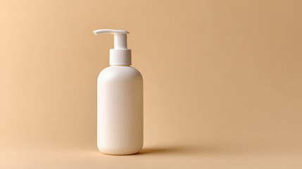 Minimal White Pump Lotion Bottle With Beige Background For Skincare And Beauty Products