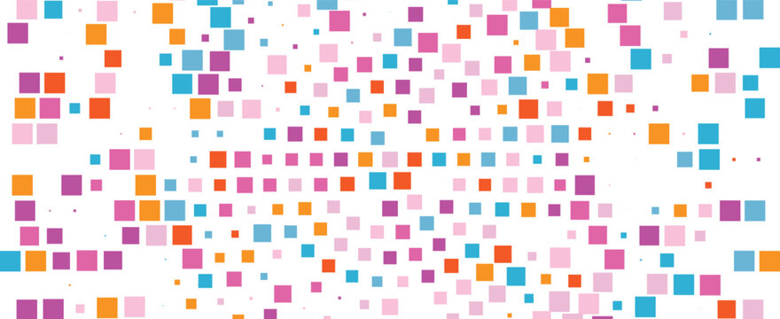 Colorful mosaic halftone squares pattern, abstract dotted background with pink blue orange tones, geometric digital texture, vibrant vector design for modern creative concepts