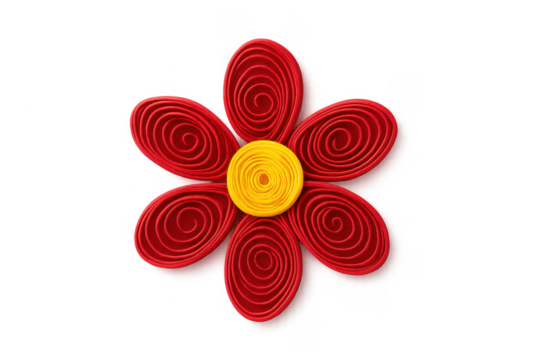 Red quilling paper flower with yellow center - Powered by Adobe