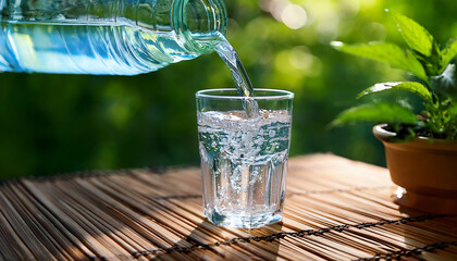 Pouring A Clear Fresh Drink Into A Transparent Glass