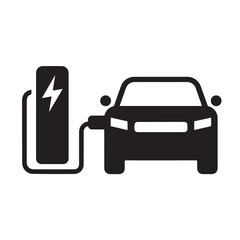 Electric Car Charging Station Icon – EV Vehicle Charge Point Symbol, Eco Energy, and Sustainable Transport Vector Design.