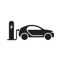 Electric Car Charging Station Icon – EV Vehicle Charge Point Symbol, Eco Energy, and Sustainable Transport Vector Design.