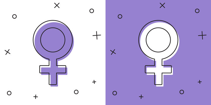 Set Female gender symbol icon isolated on white and purple background. Venus symbol. The symbol for a female organism or woman. Vector