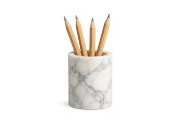 Wooden pencils in marble holder transparent background